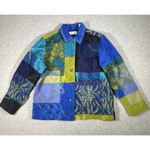 Marsh Landing Jacket Womens Medium Floral Embroidered Applique Patch Button up